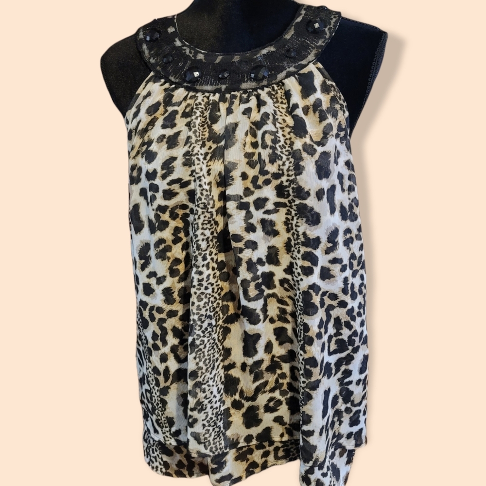 Adiva Leopard Print Embellished Top Medium